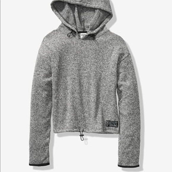 PINK Victoria's Secret Jackets & Blazers - Victoria's Secret Pink Hoodie Sweater Knit Crop Pullover Sweatshirt (M, Gray)
